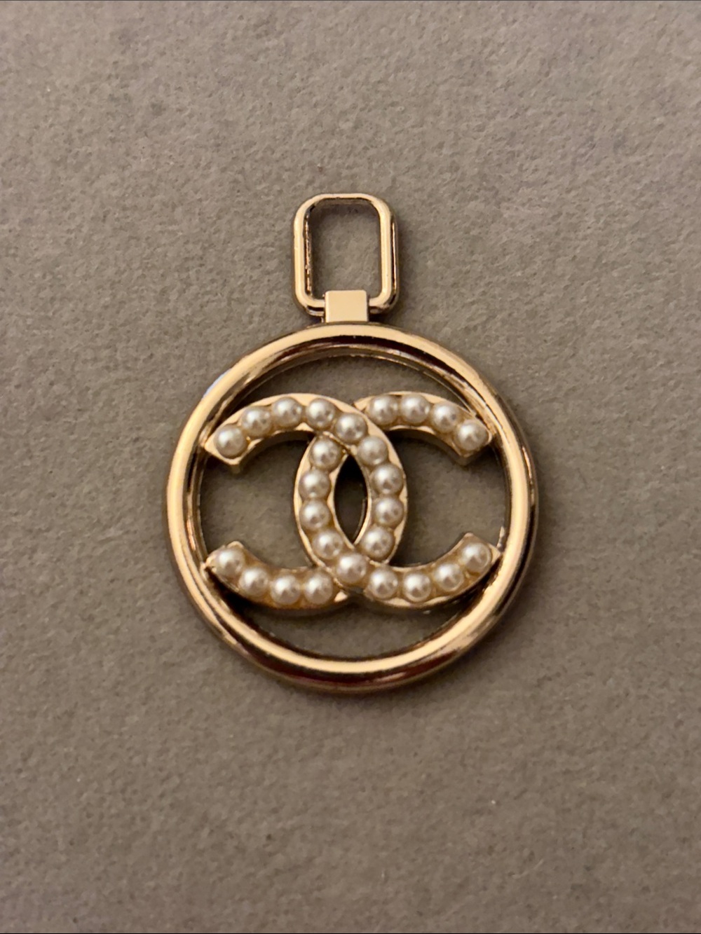 Gold Pearl Double-C Logo Pendant Necklace Charm